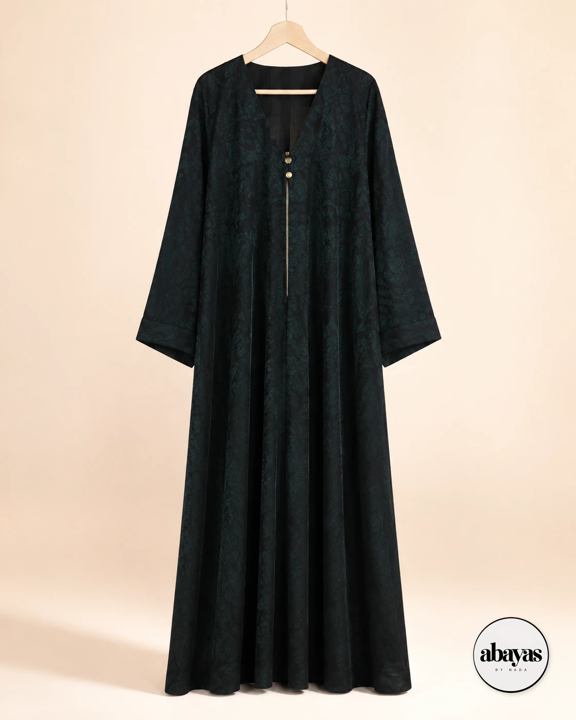 Front view of the Cypress Print Abaya on a hanger