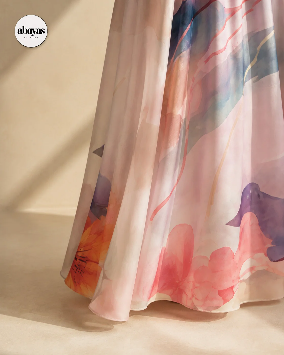 Petal Print Abaya hem and floral fabric detail