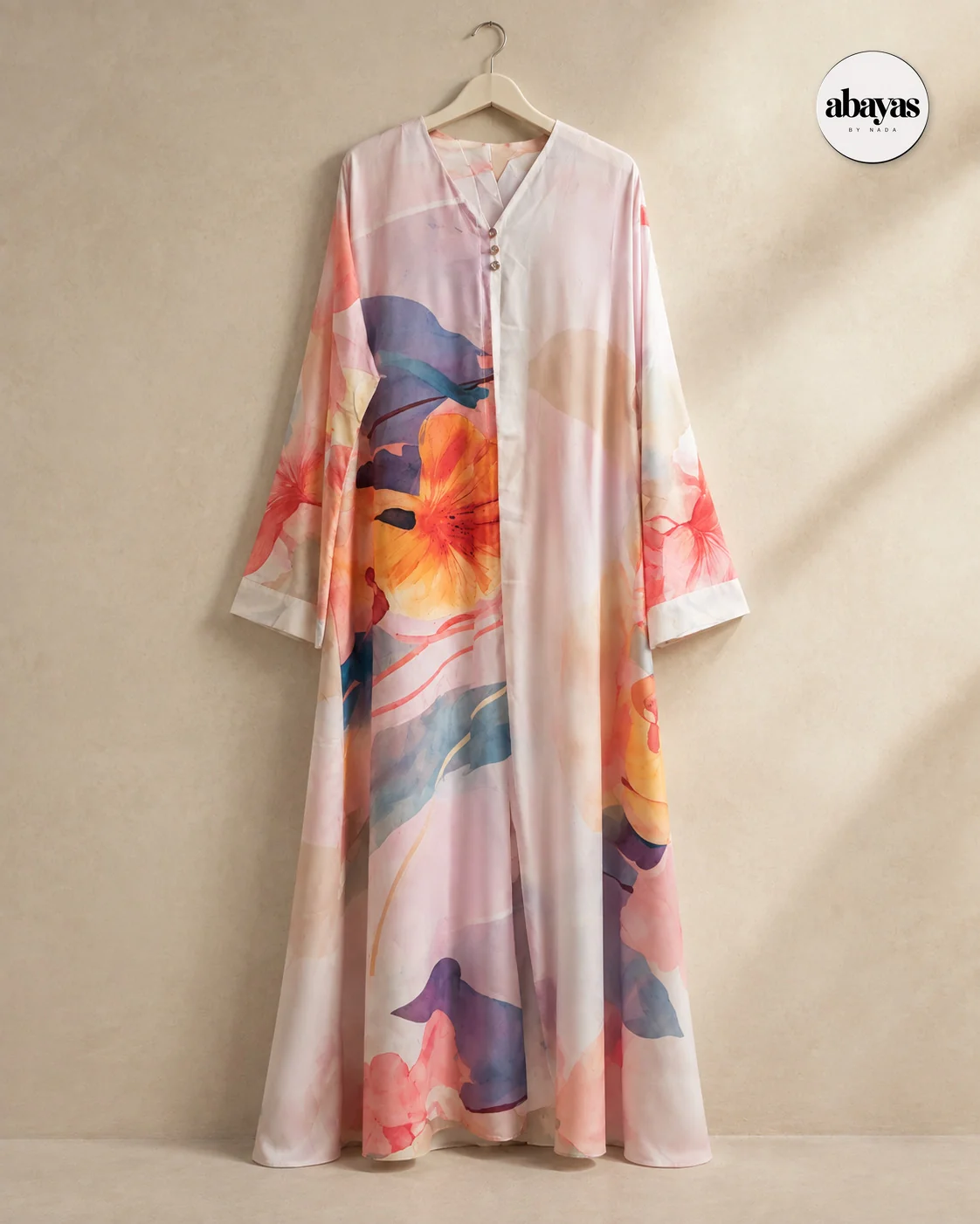 Petal Print Abaya shown without a model
