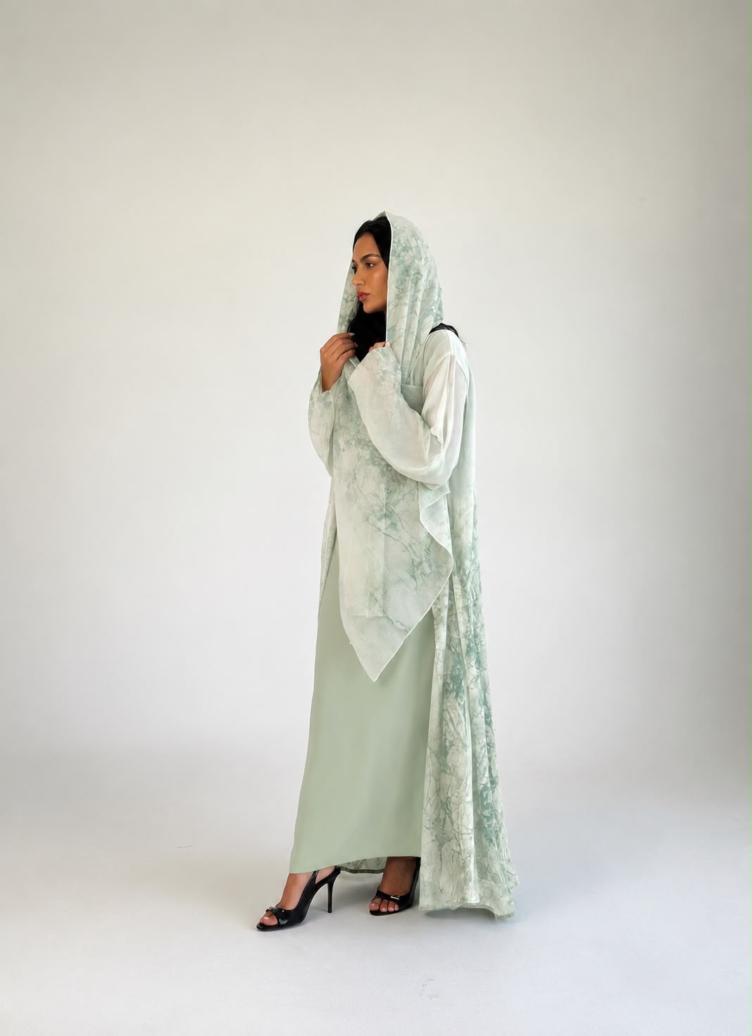 Mint Marble Abaya from a second angle