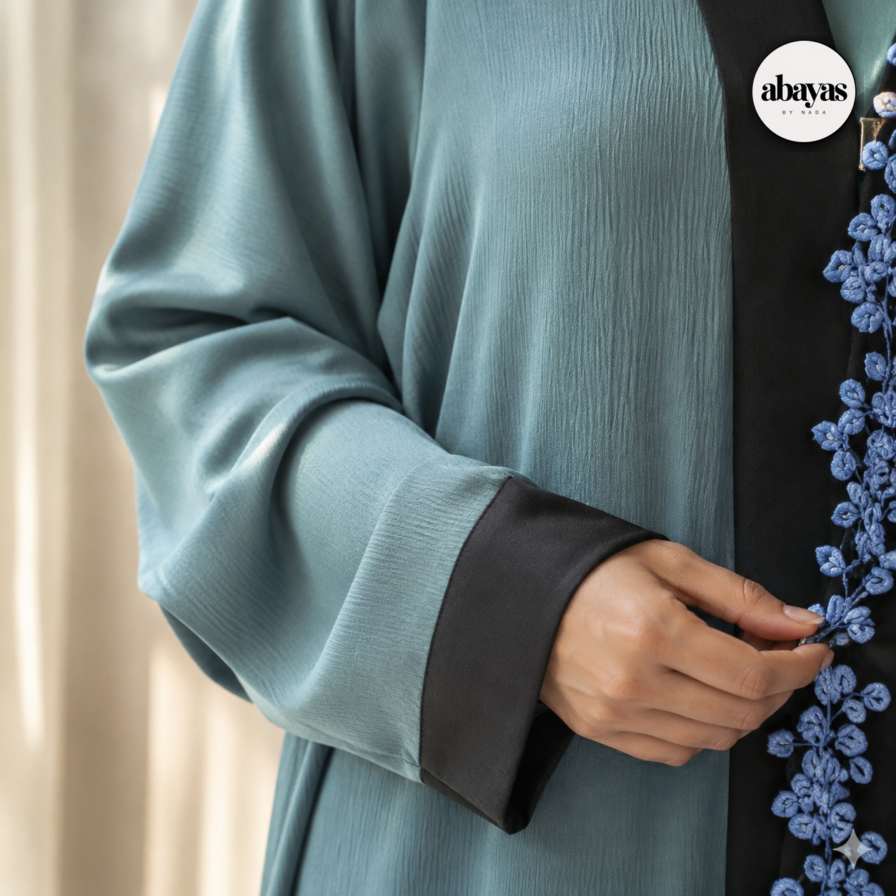 Tide Contrast Abaya sleeve, cuff, and fabric detail