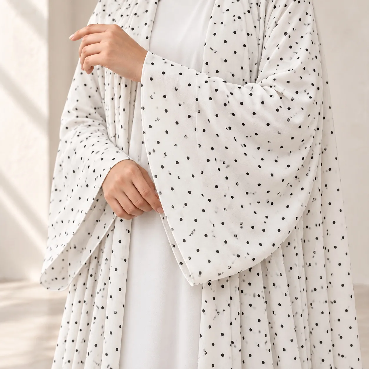 White Dot Abaya wide sleeve detail