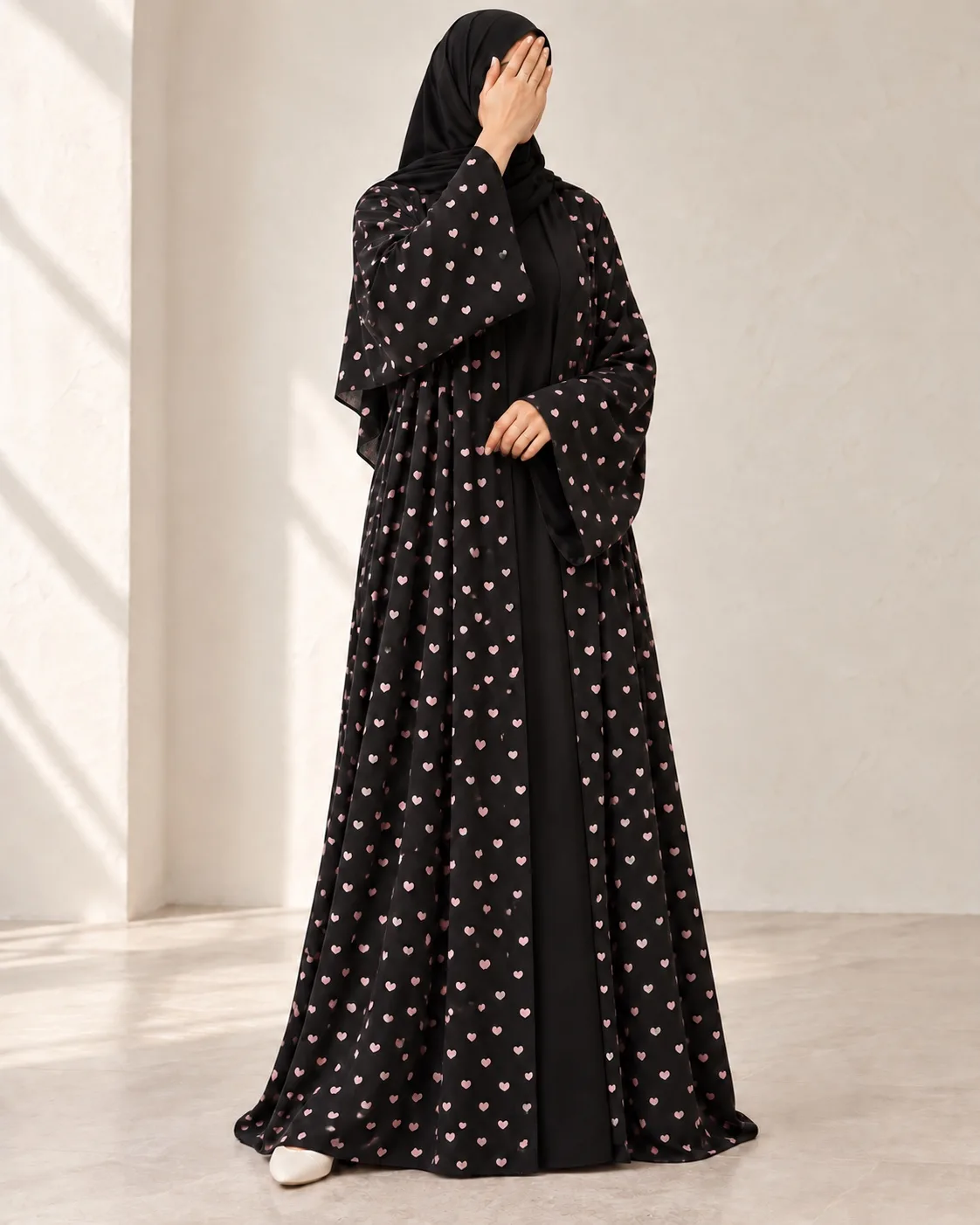 Heart Emoji Abaya three-quarter view in a light colourway