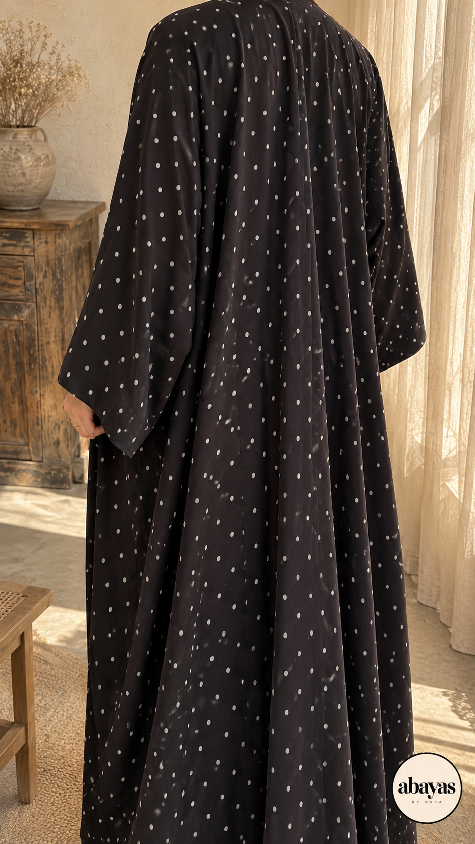 Heart Emoji Abaya back fall in a black colourway with small light motifs